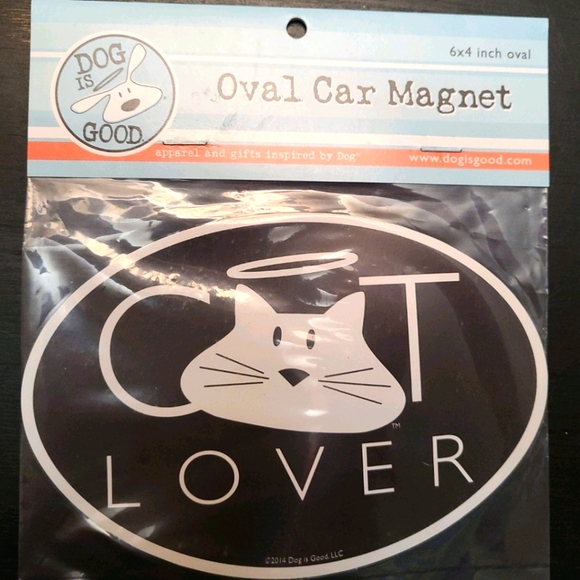 Dog Is Good Cat Lover Oval Car Magnet
